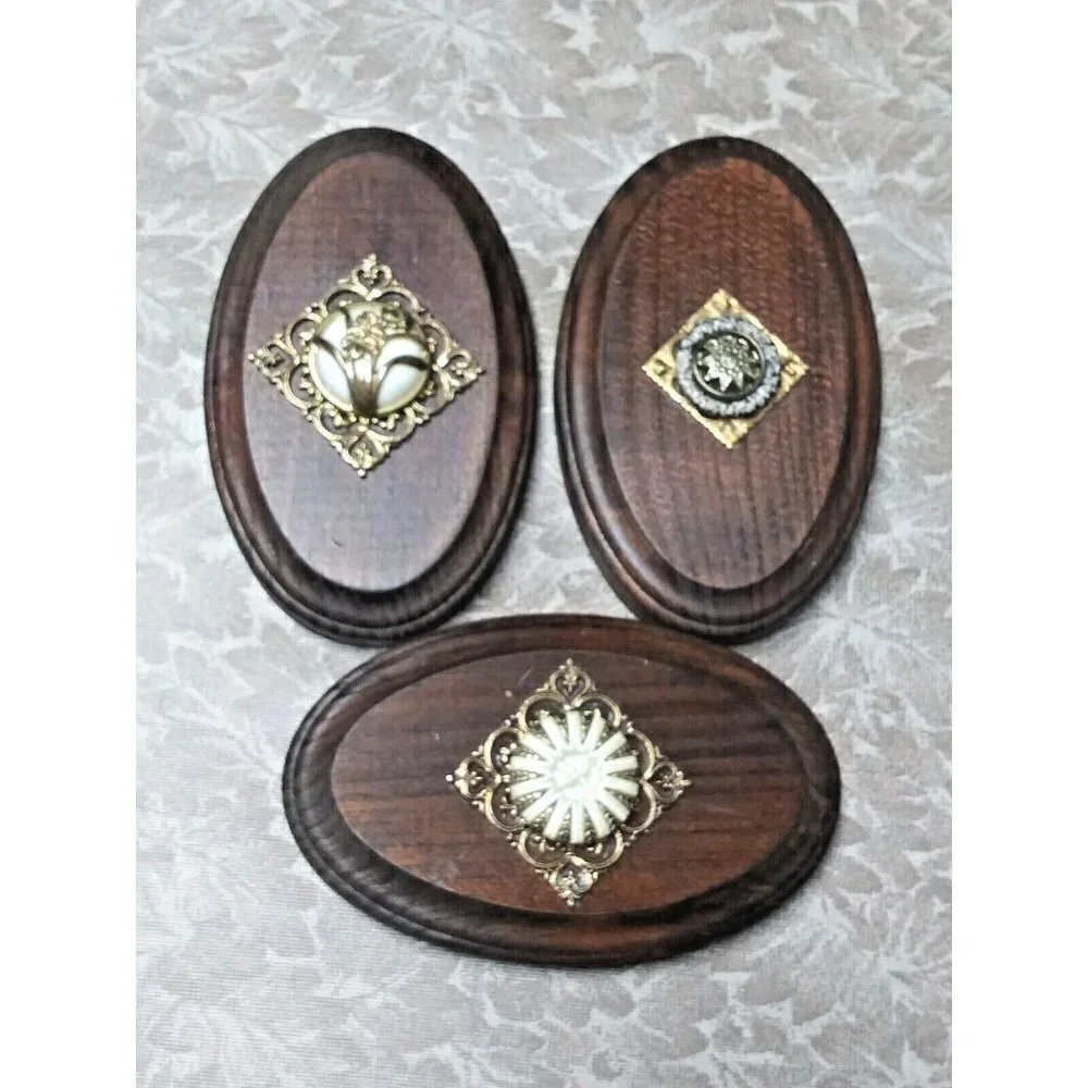 VINTAGE wall hangings Set of 3 Oval Ornate Embellished brown 5.25